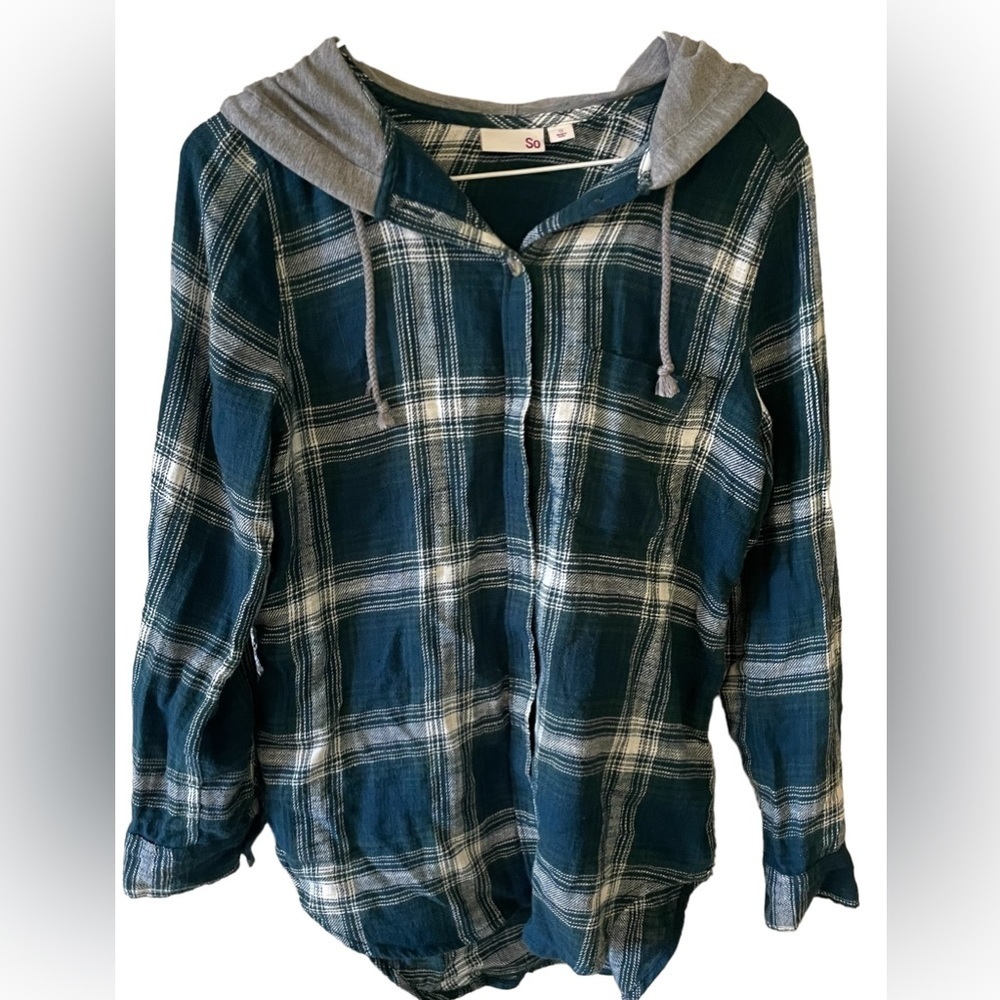 So light jacket sweater flannel shirt with hood buttons shirt style long sleeves